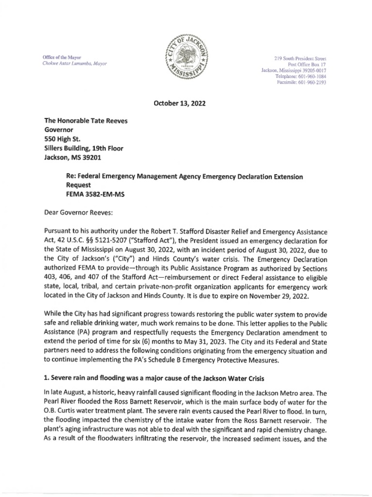 FEMA Emergency Declaration Extension Request | PDF