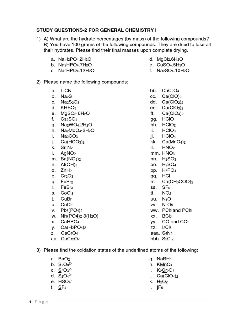 General Chemistry I Study Questions | PDF