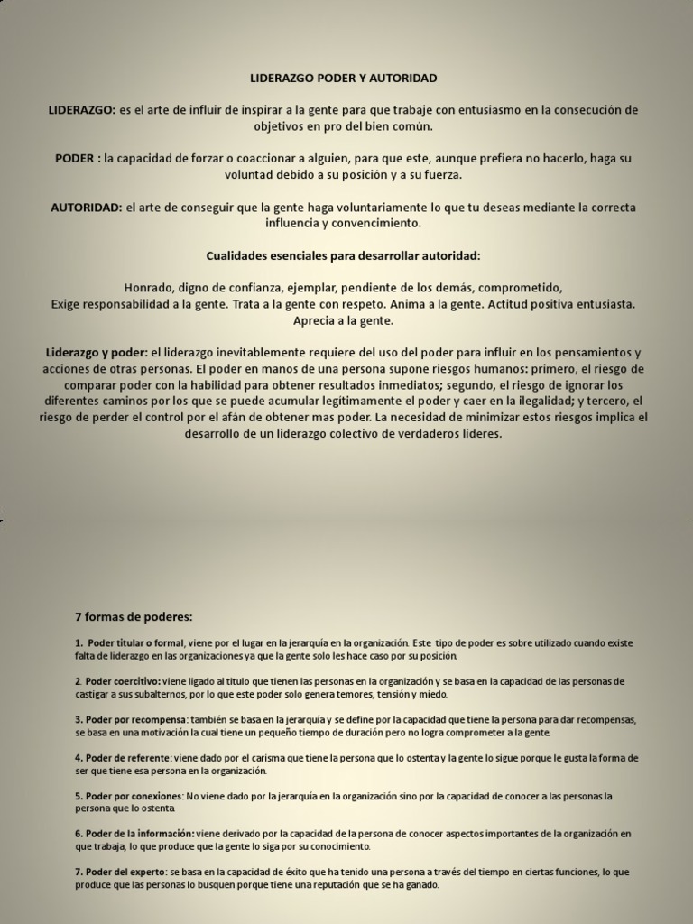 Liderazgo, Poder y Autoridad: Claves Esenciales | PDF | Liderazgo