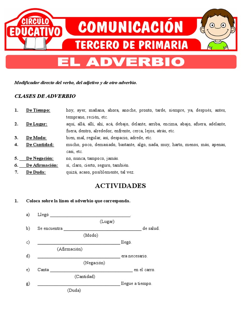 Los Adverbios Para Cuarto Grado De Primaria Actividades Educativas