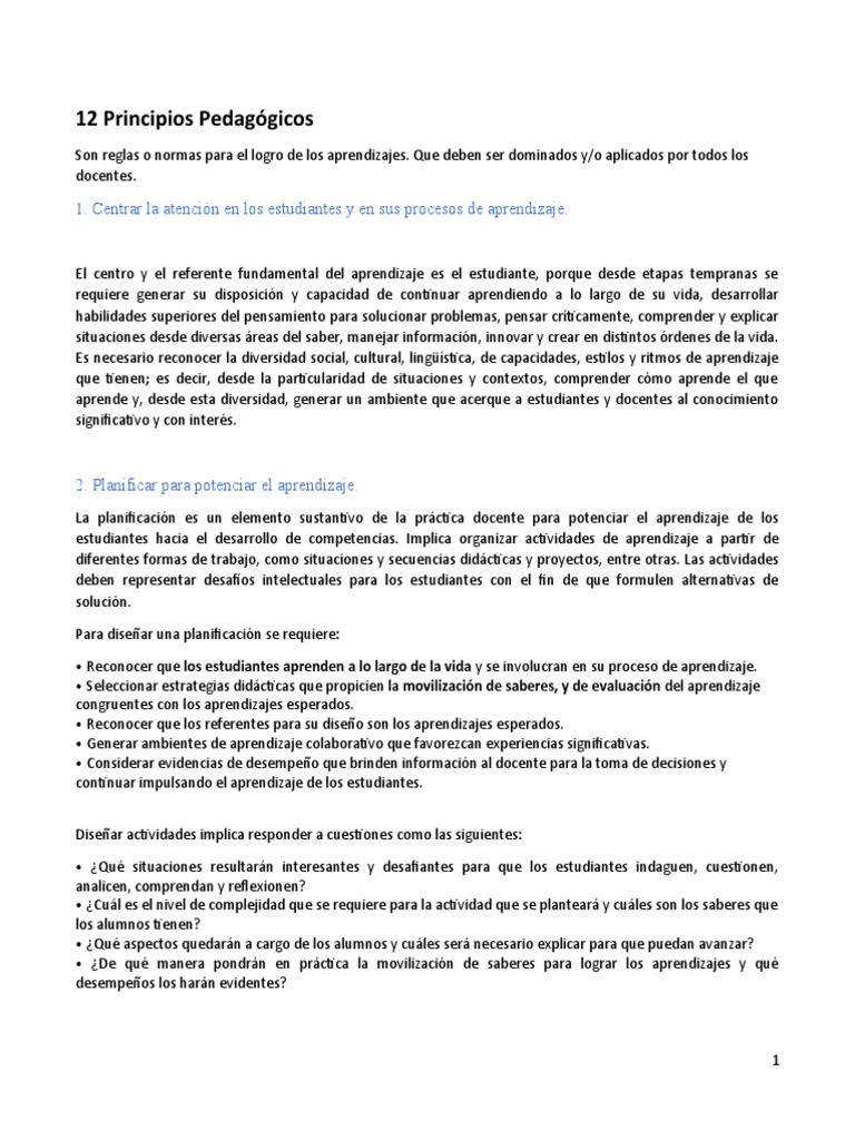 12 Principios Pedagógicos Esenciales | PDF | Evaluación | Aprendizaje