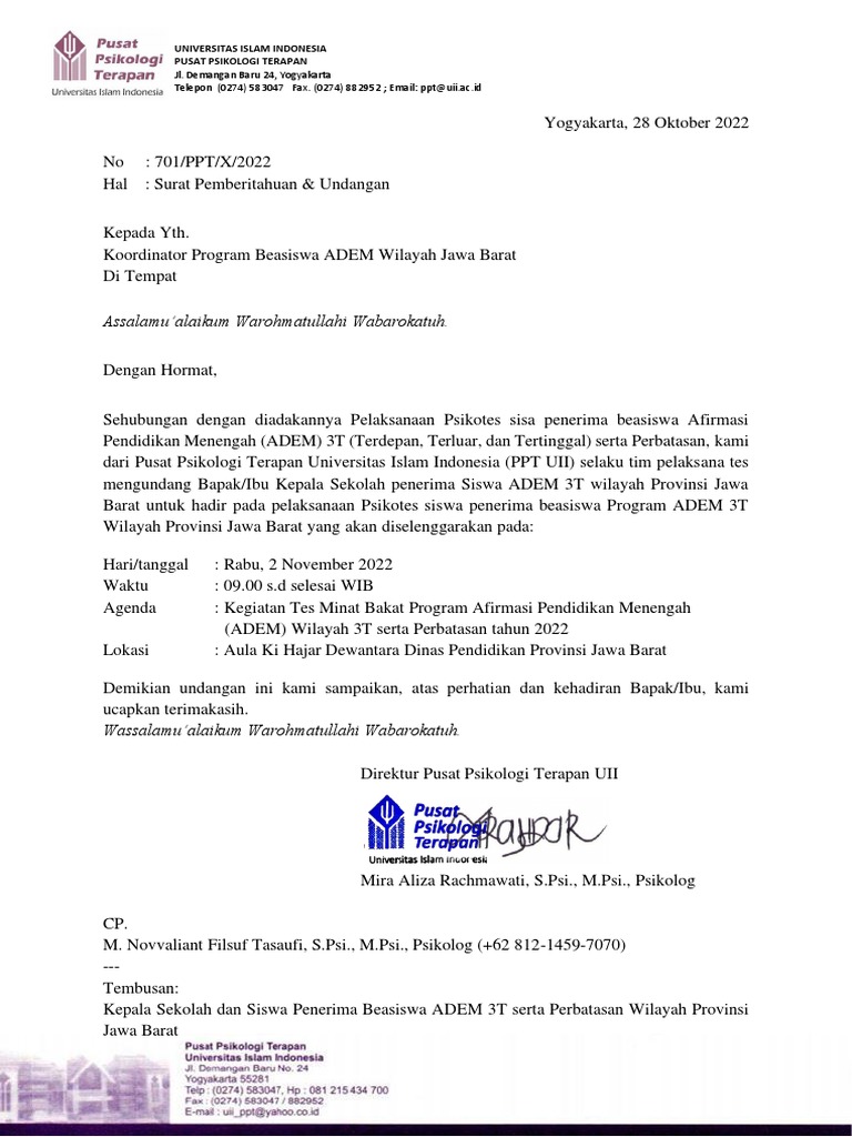 Surat Undangan Kepala Sekolah JABAR | PDF