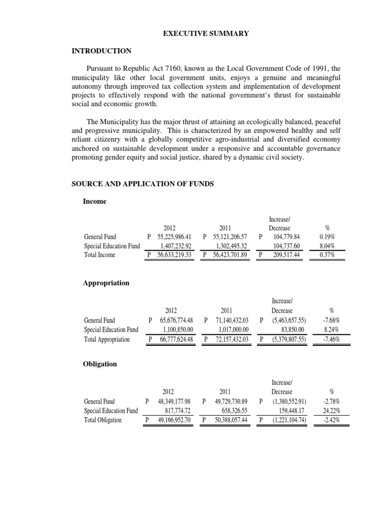President Roxas Executive Summary 2012 PDF Financial Statement