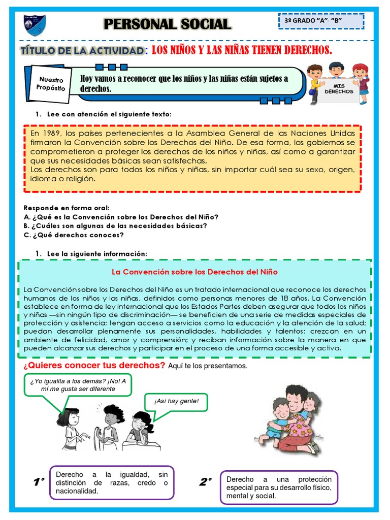 Ficha de Personal Social 3ro | PDF | Derechos de los niños | Convención ...