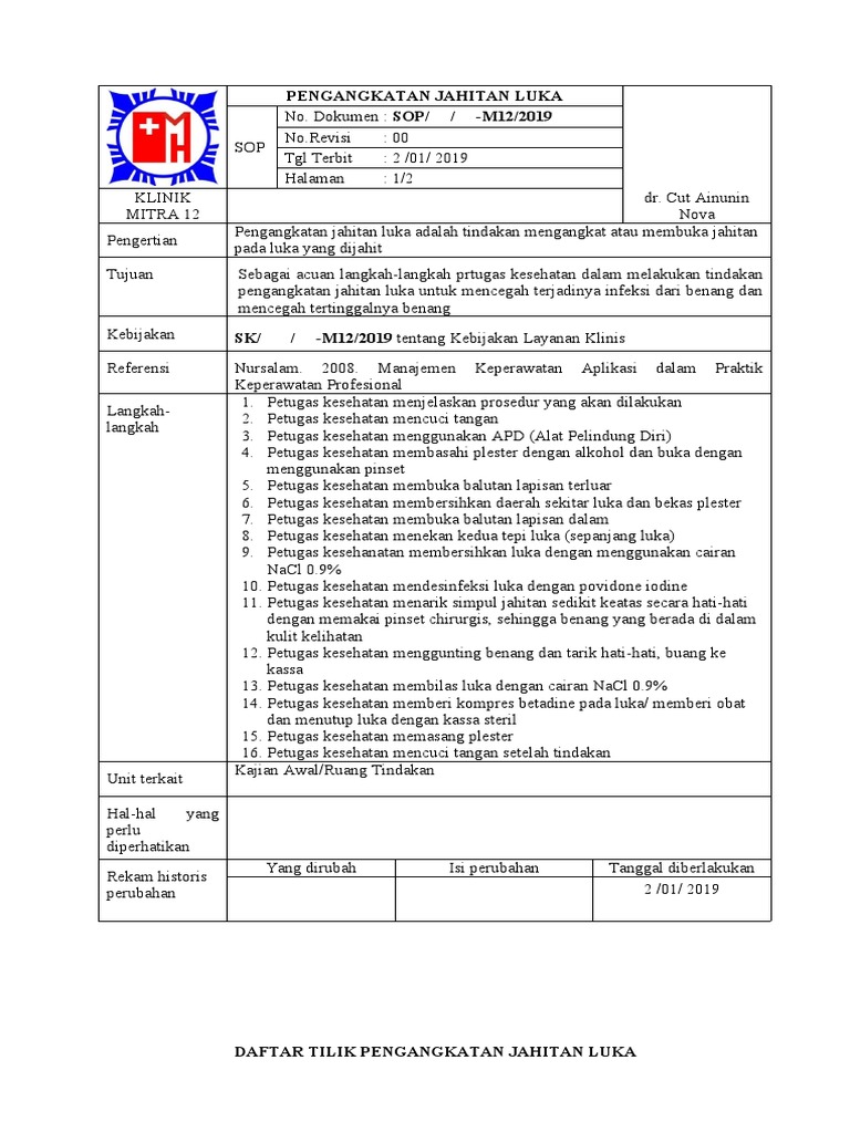 Sop Pengangkatan Jahitan Luka Pdf