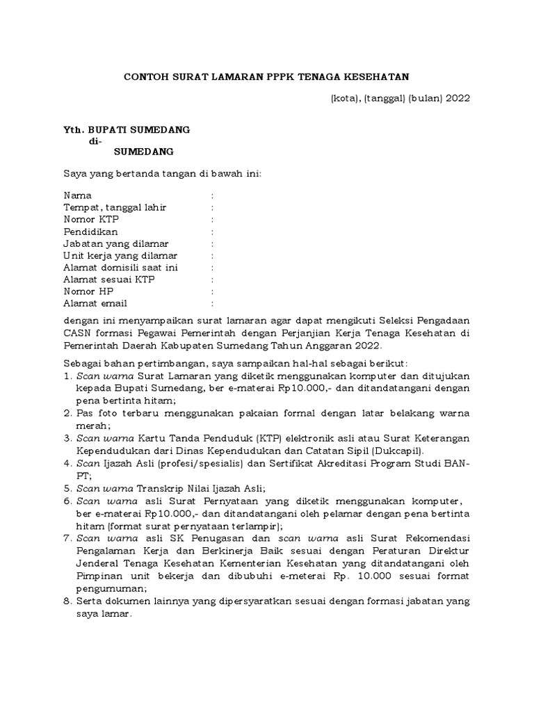 01-Format - Surat - Lamaran - PPPK Nakes | PDF