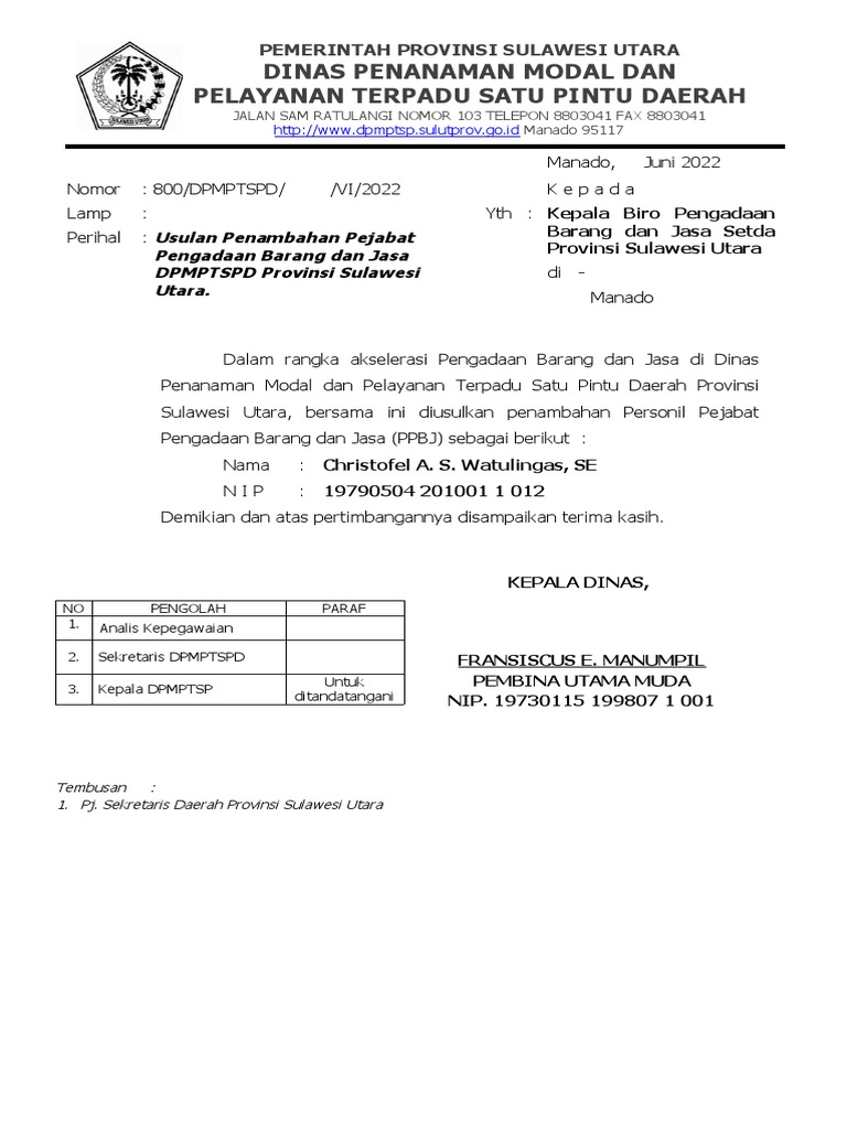 Surat Usulan Pengadaan Barang Dan Jasa Juni 2022 | PDF