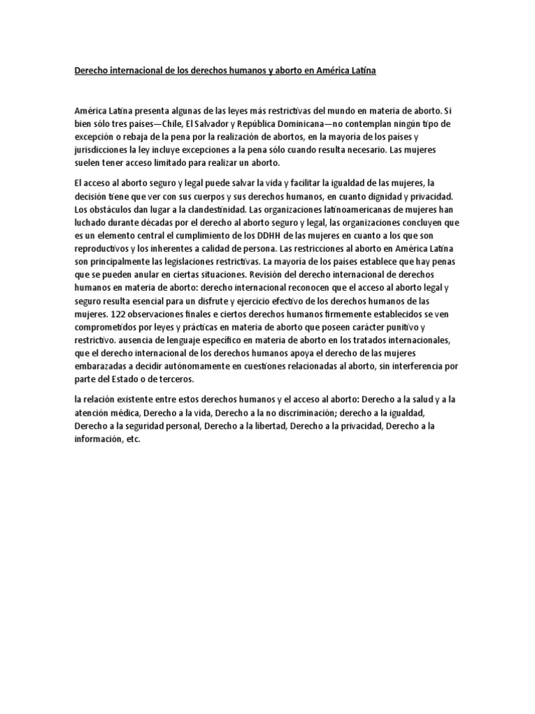 Derecho Internacional de Los Derechos Humanos y Aborto en América ...