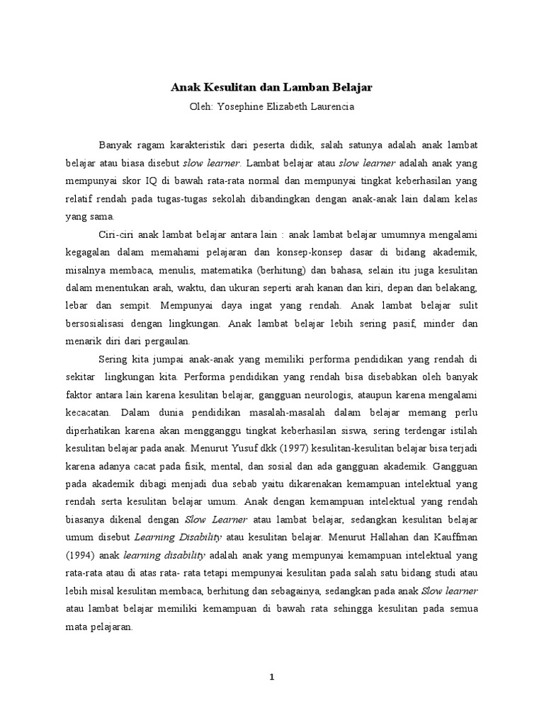 Karakteristik Anak Lambat Belajar | PDF
