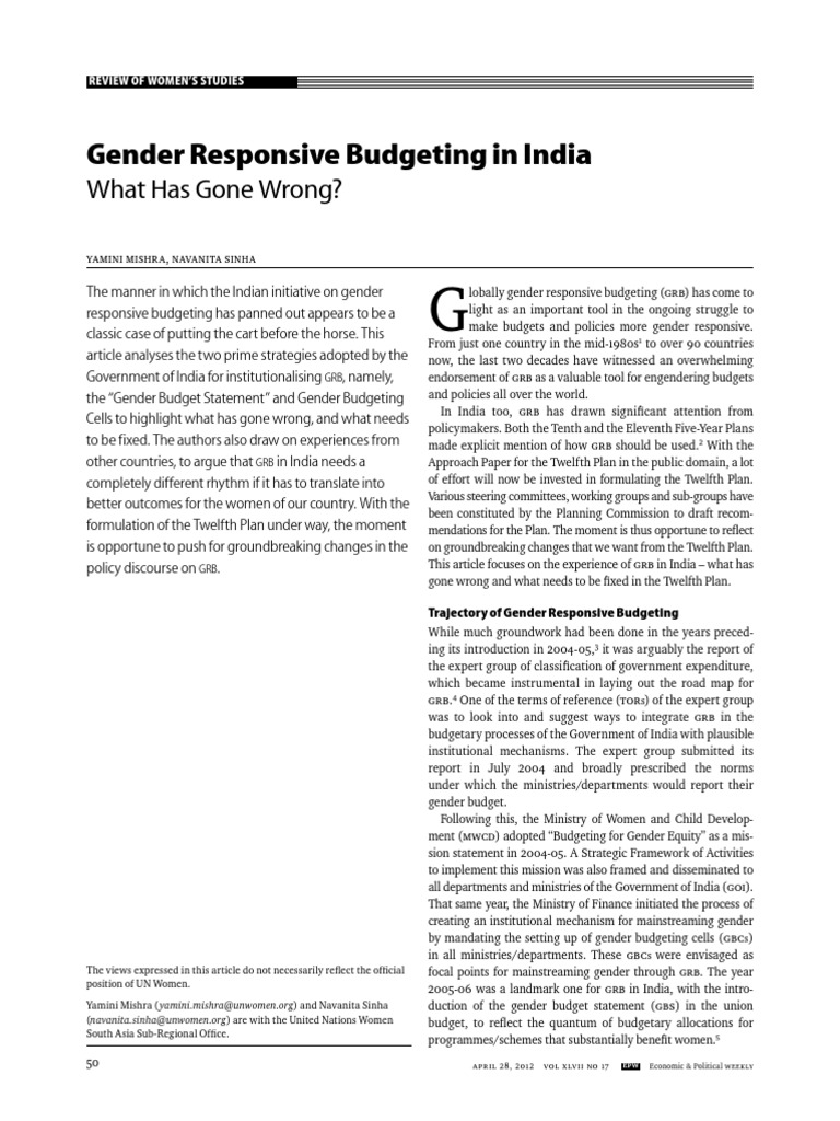 Gender Responsive Budgeting in India: Issues | PDF | Policy | Gender