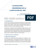 La Educación Y La Univerdidad en La Constitución de 1993: 1. Nota Introductoria