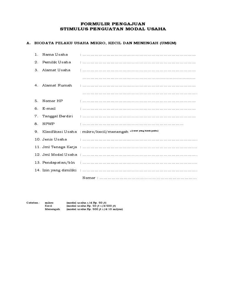 Rincian Modal Usaha Mikro dan Kecil | PDF