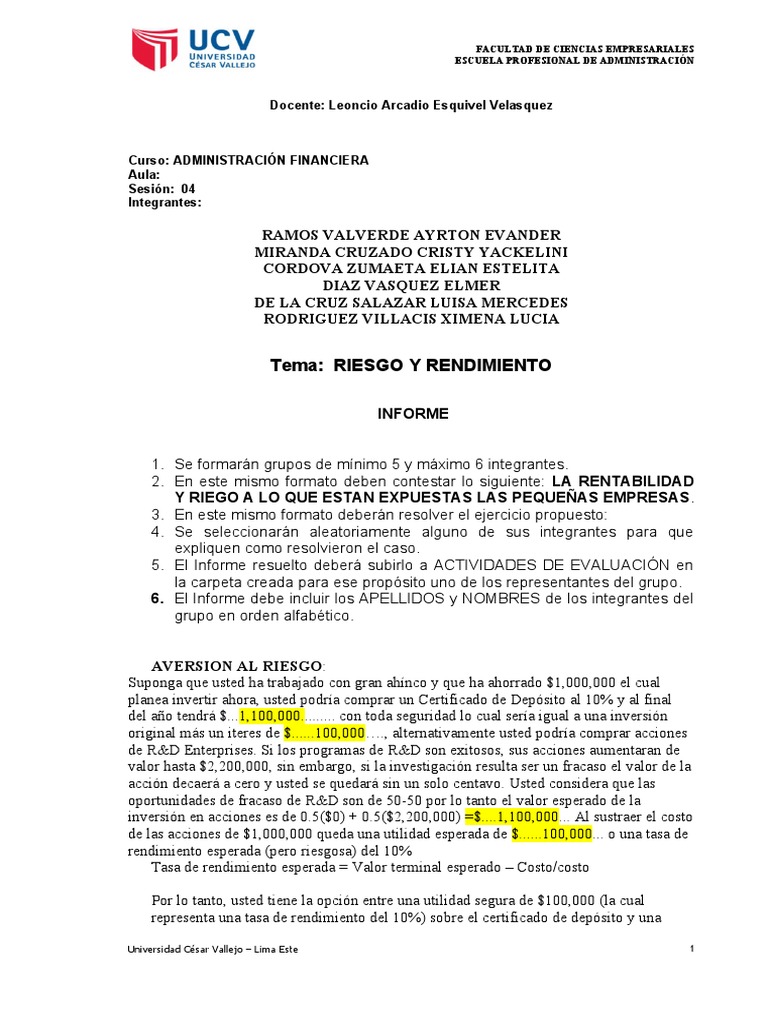 Riesgo y Rentabilidad en Inversiones | PDF | Compartir (Finanzas ...