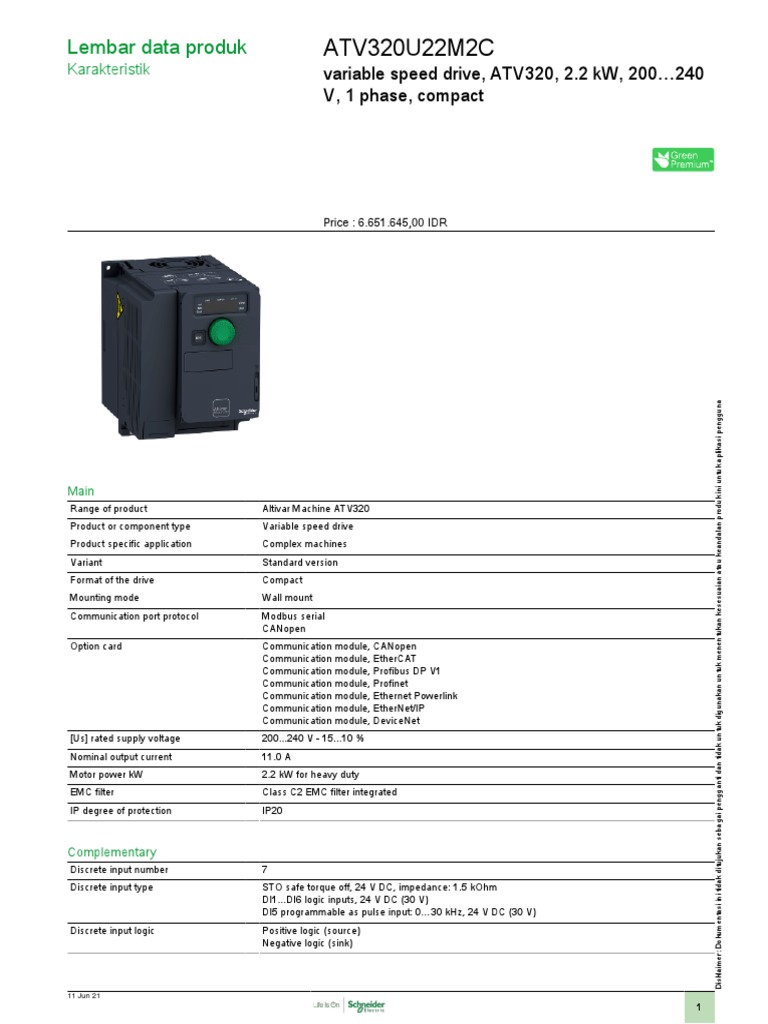 Altivar Machine ATV320 - ATV320U22M2C | PDF | Relay | Electric Motor