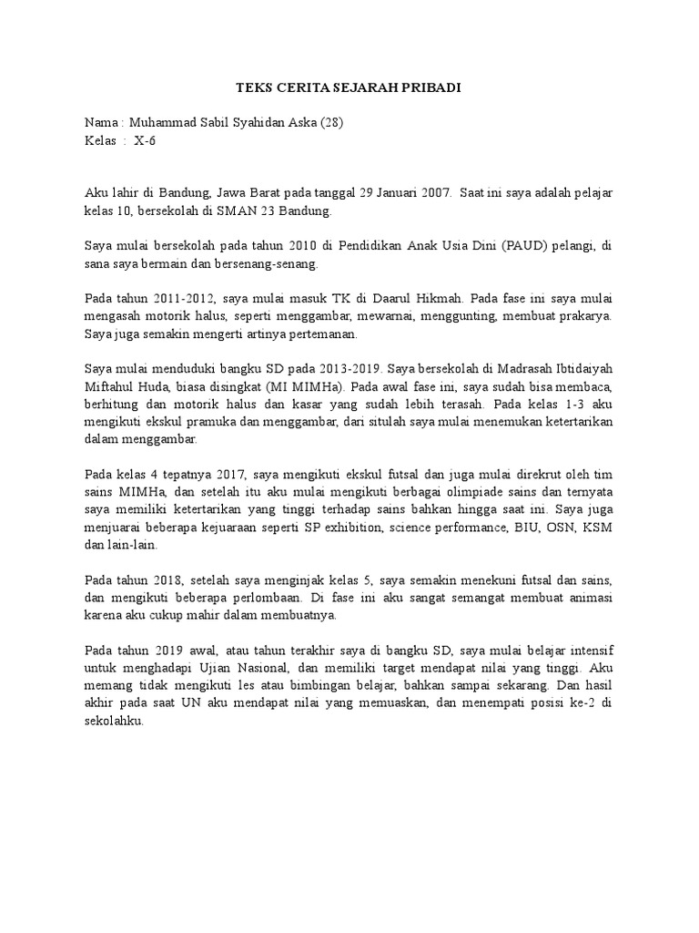 Sabil TEKS CERITA SEJARAH PRIBADI Finalfinal PDF