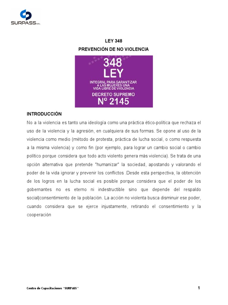 Ley 348: Garantía de Vida Libre de Violencia | PDF | La violencia ...