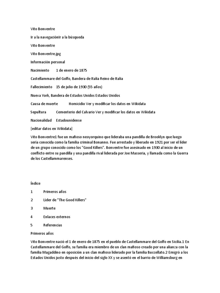 Vito Bonventre PDF Mafia Crímenes