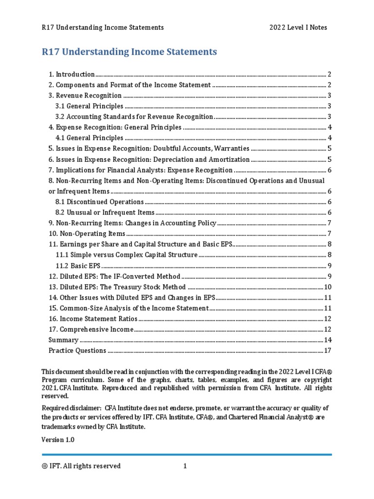 R17 Understanding Income Statements IFT Notes | PDF | Income Statement ...