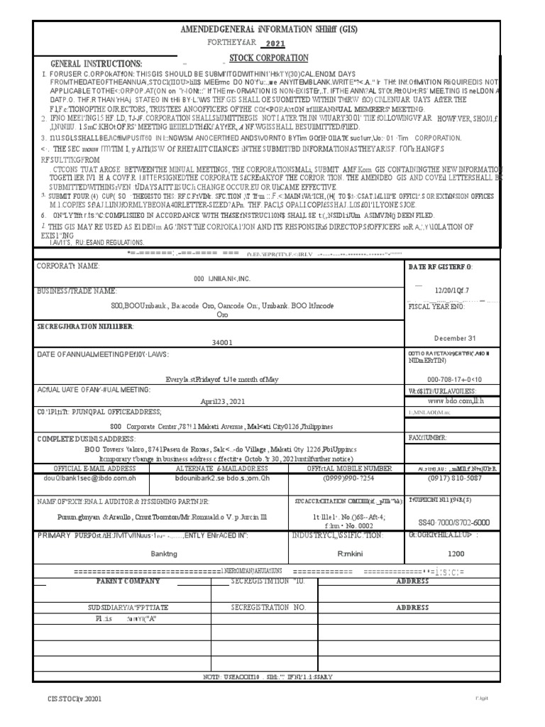 Disclosure no 380 2022 amended general information sheet gis for the