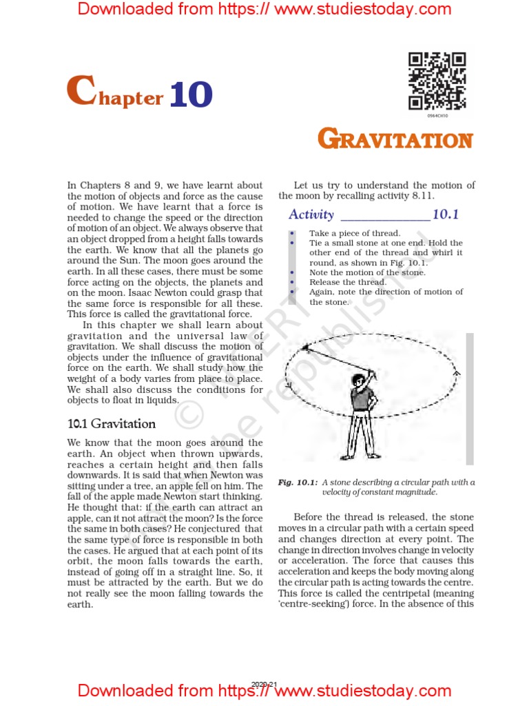 NCERT Class 9 Science Gravitation PDF Buoyancy Force