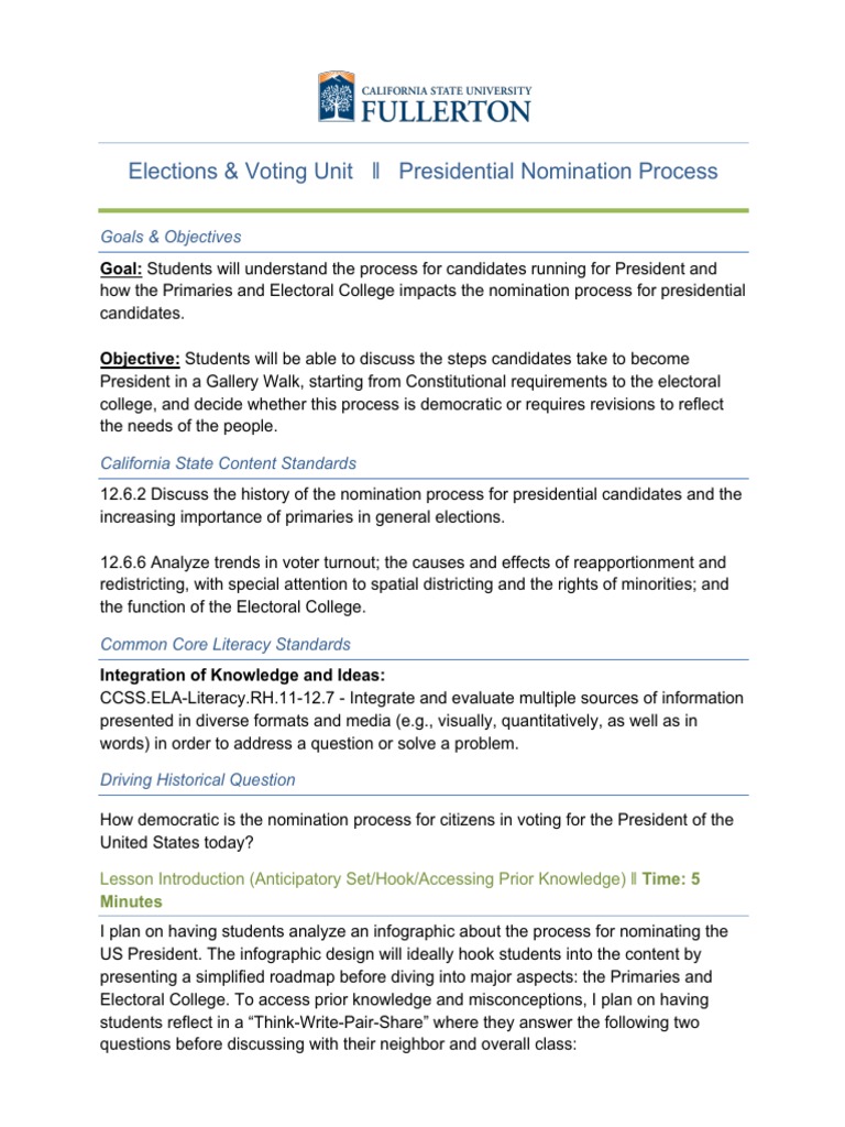 Presidential Nomination Process | PDF | Elections | United States ...
