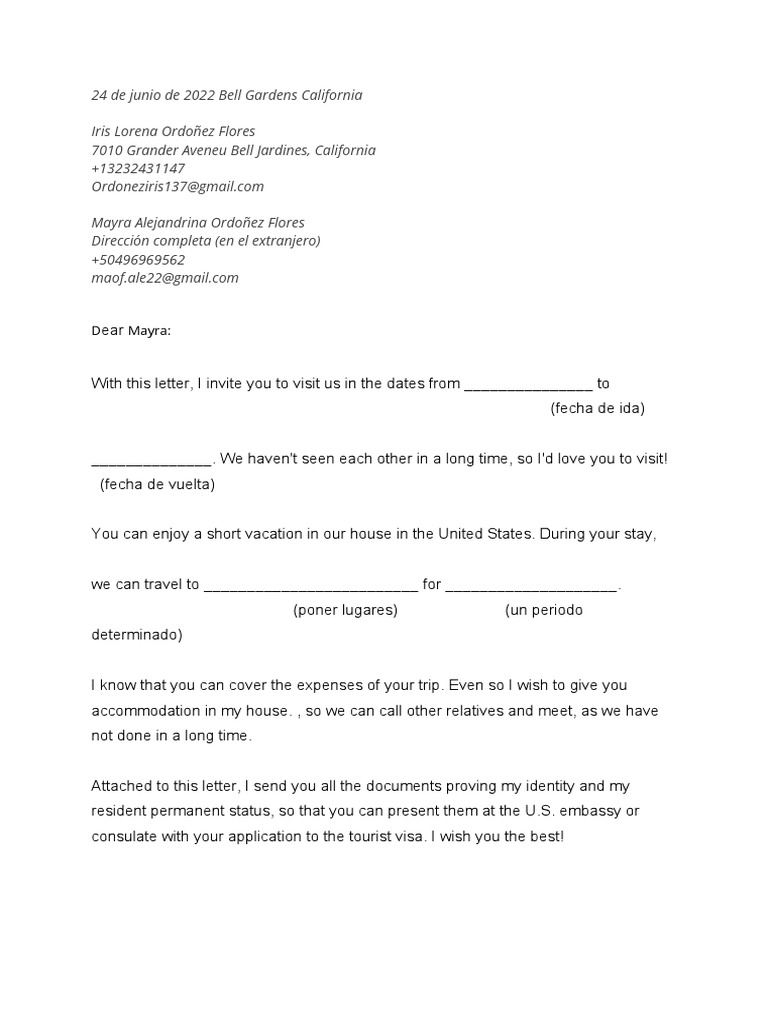 Carta-de-invitación-para-visa-USA-en-inglés 2 | PDF