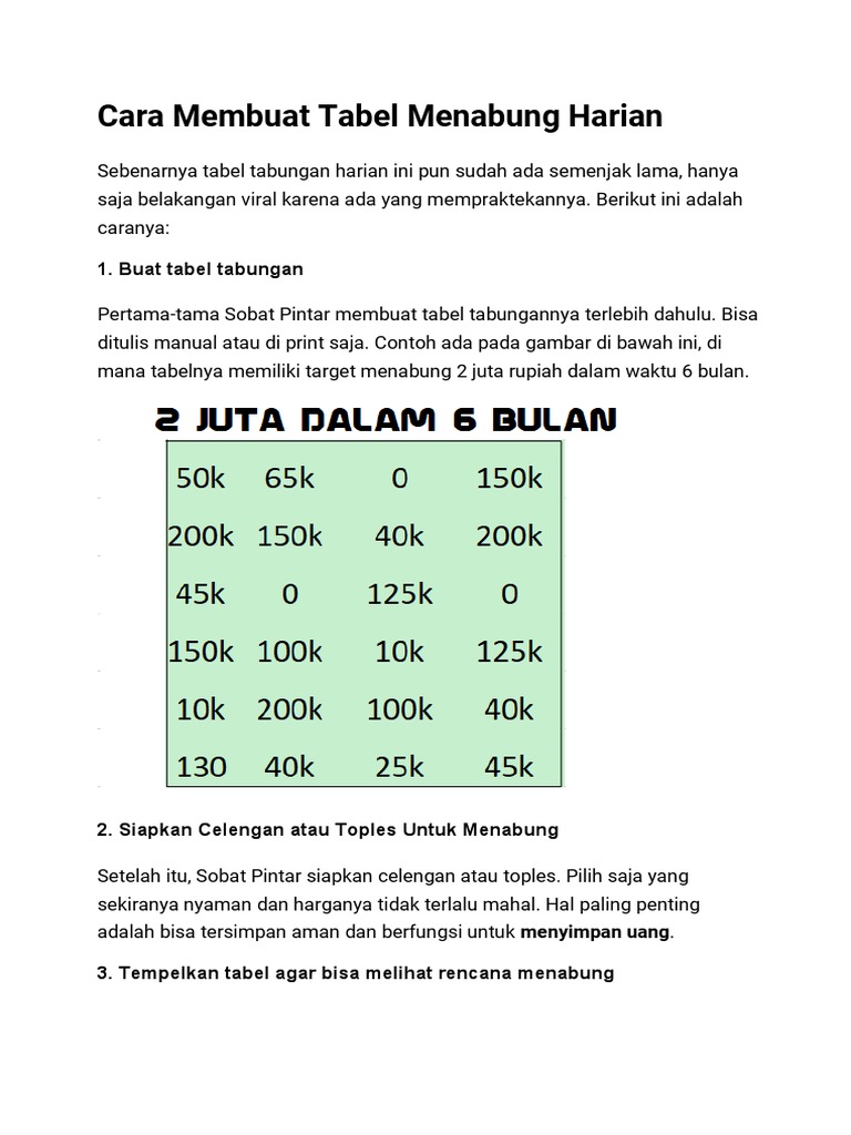Cara Membuat Tabel Menabung Harian | PDF | Bisnis | Pengembangan Diri