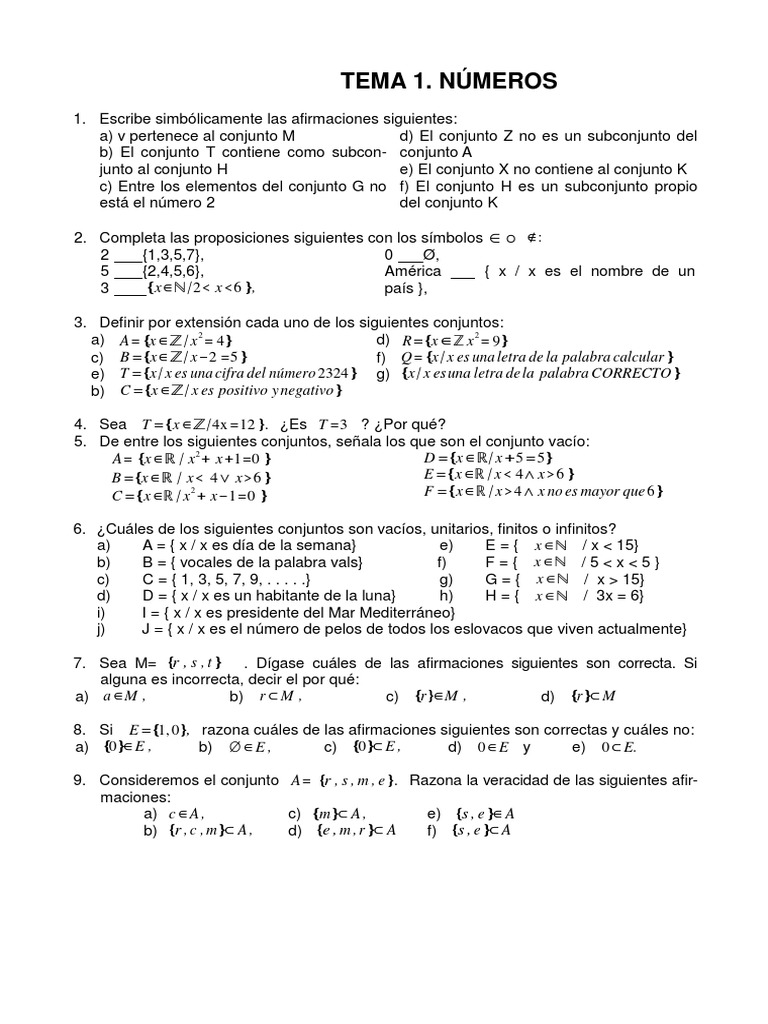 Ejercicios de Conjuntos para Secundaria | PDF | Conjunto (Matemáticas ...