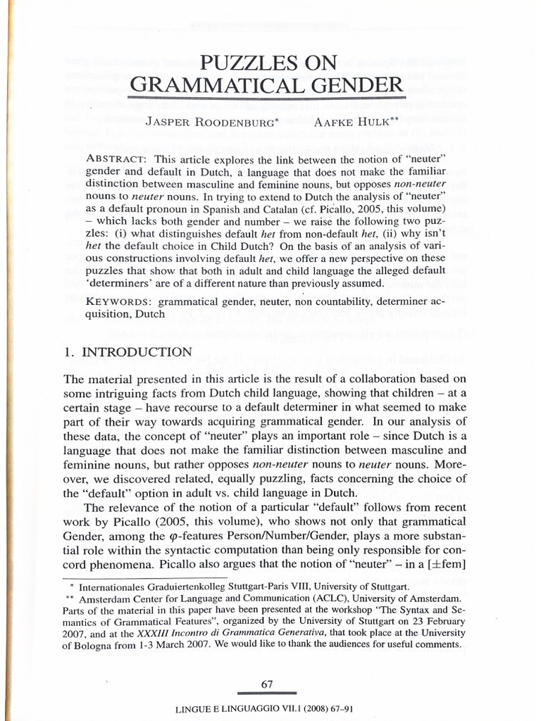 Puzzles On Grammatical Gender PDF