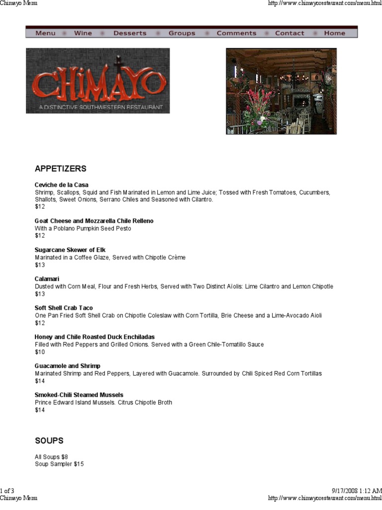 Chimayo Menu PDF Salad Cooking