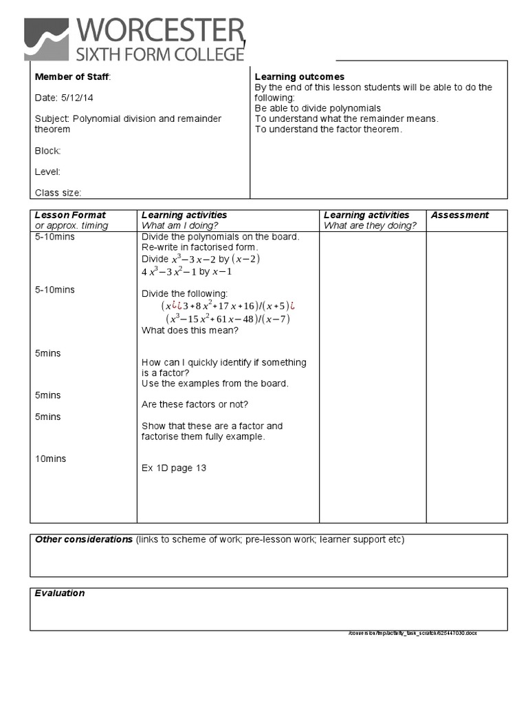 Factor theorem pdf