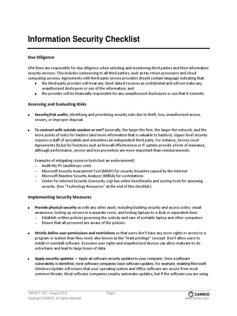 18 Information Security Checklist | PDF | Security | Computer Security