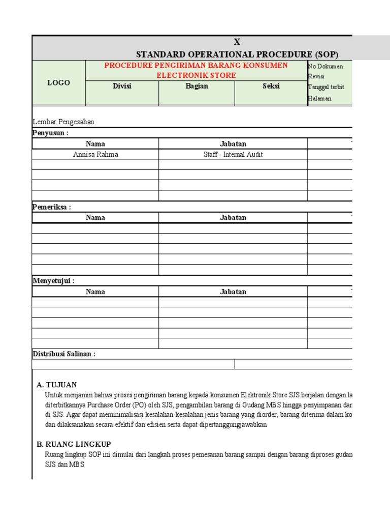Rancangan Sop Pengiriman Barang Pdf
