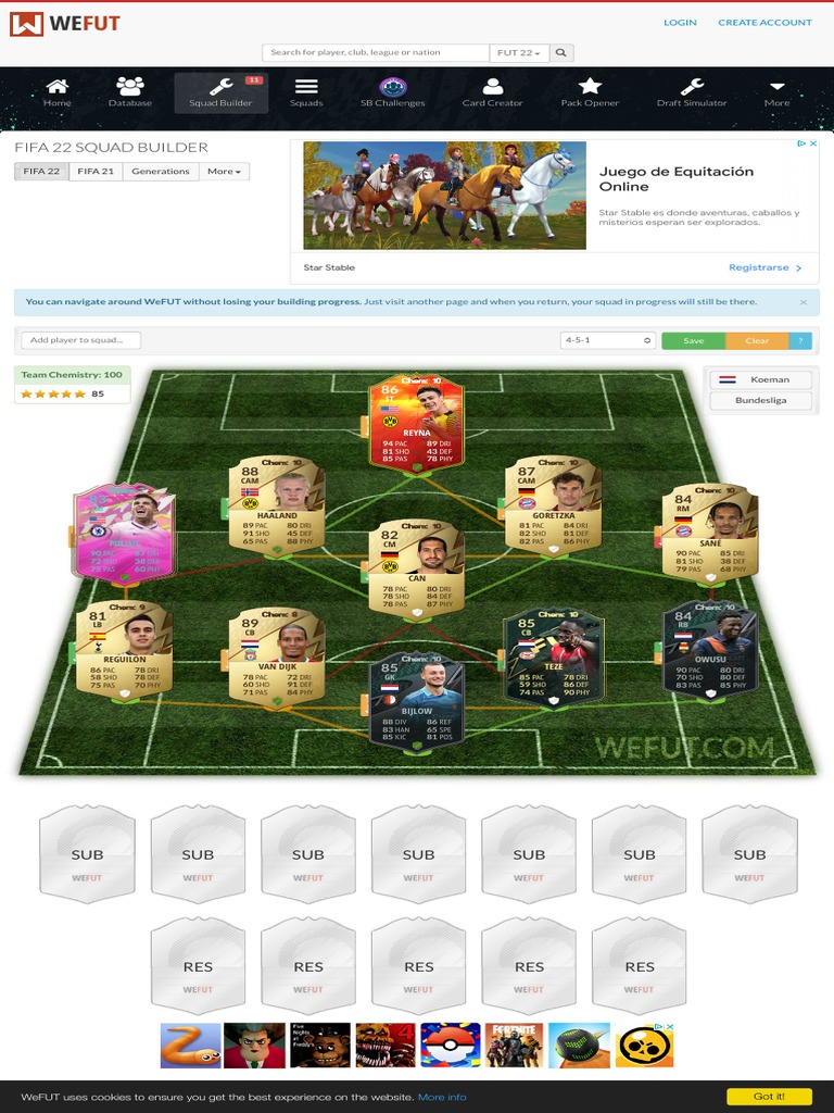 Squad Builder FIFA 22 Ultimate Team WeFUT