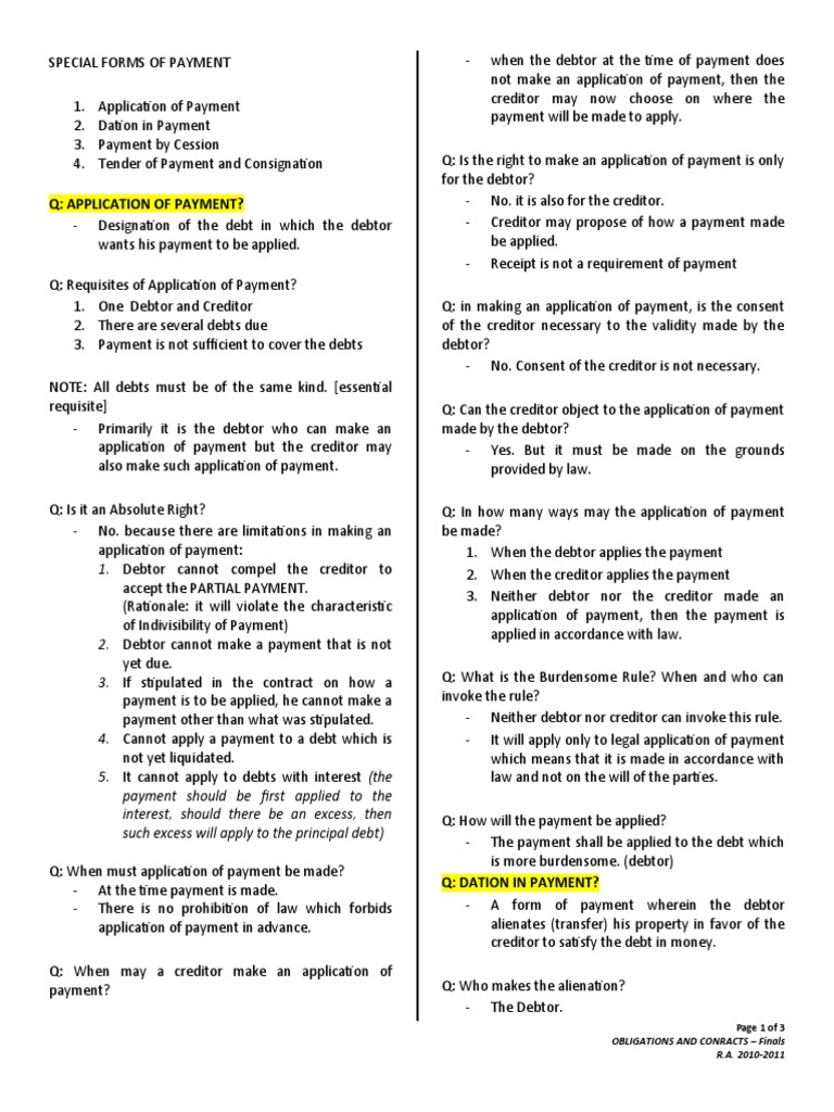 Obligation Contracts 3 Special Forms of Payment PDF Payments