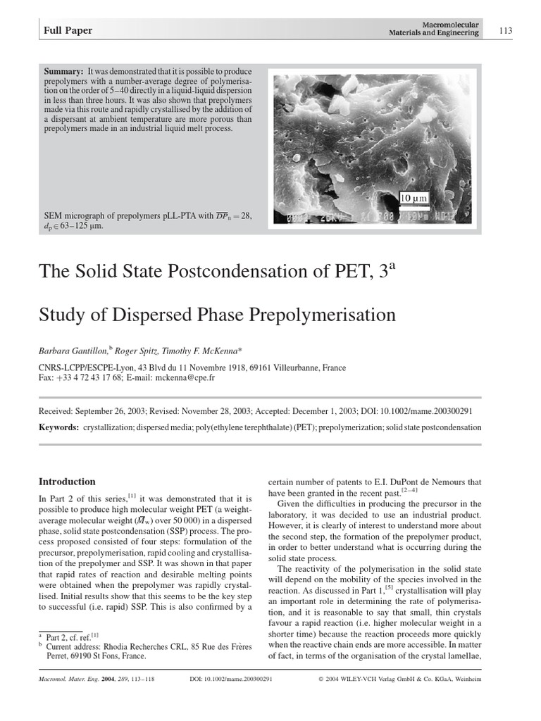 Journal - The Solid State Postcondensation of PET, 3a - Study of ...