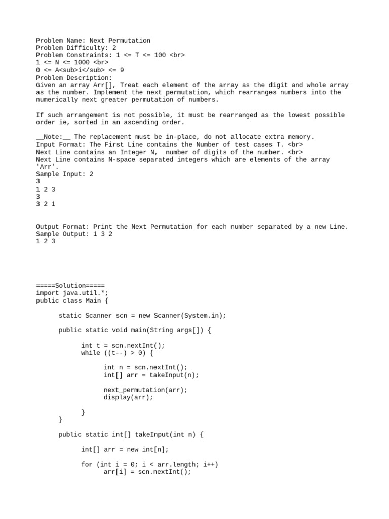 9.NextPermutation | PDF | Permutation | Array Data Structure