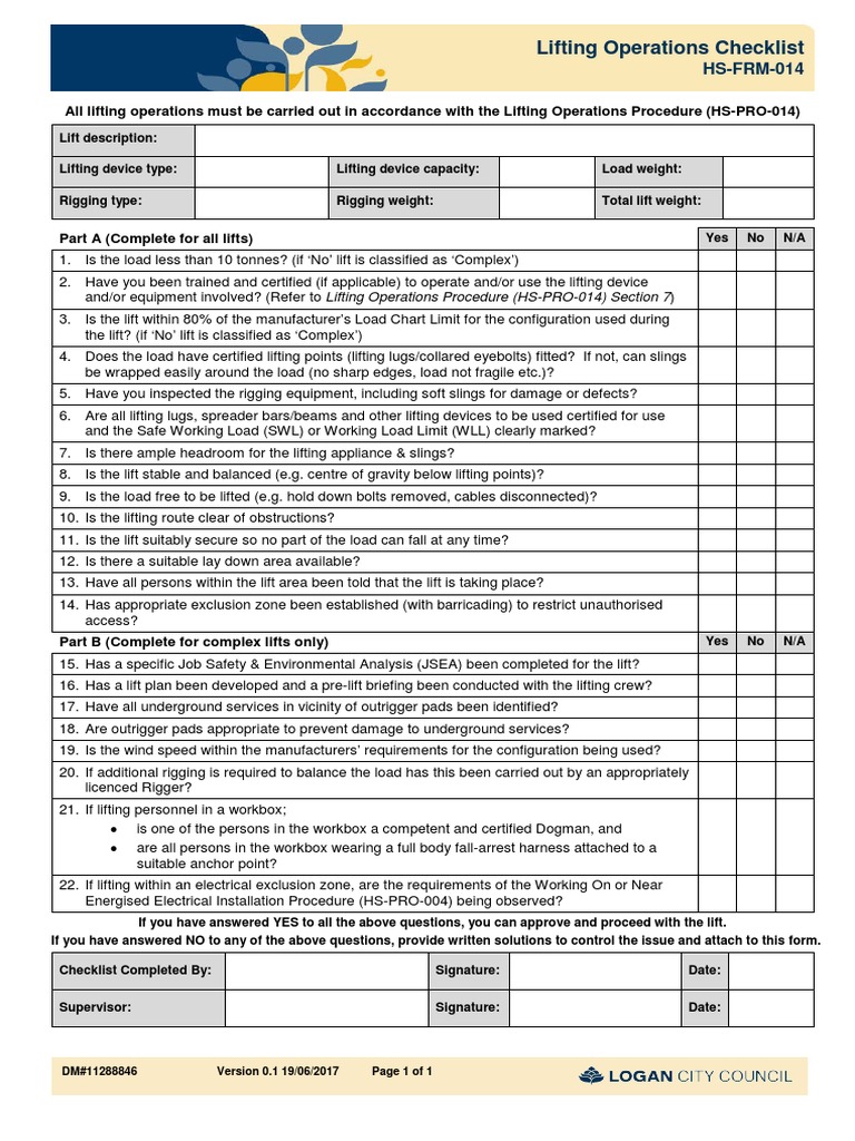 Lifting Operations Checklist A Comprehensive Review of Safety