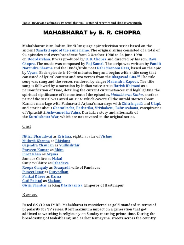 Review of #39 MAHABHARAT #39 (1988) T V Series PDF Mahabharata