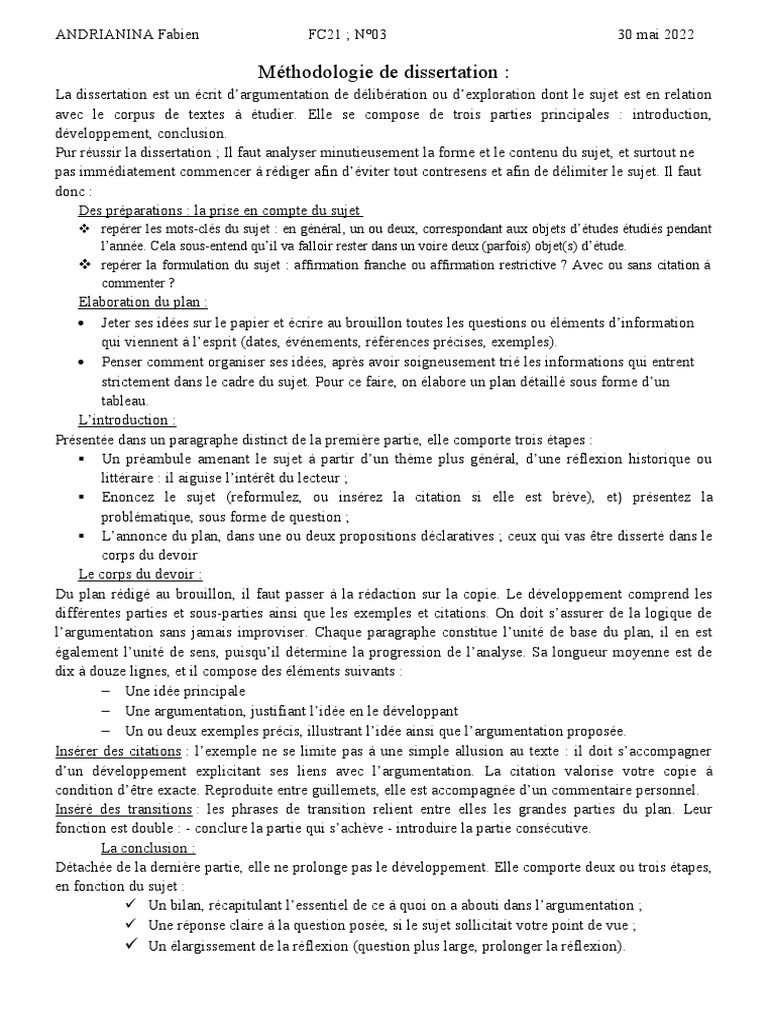 Méthodologie de la Dissertation en Français | PDF | Argumentation