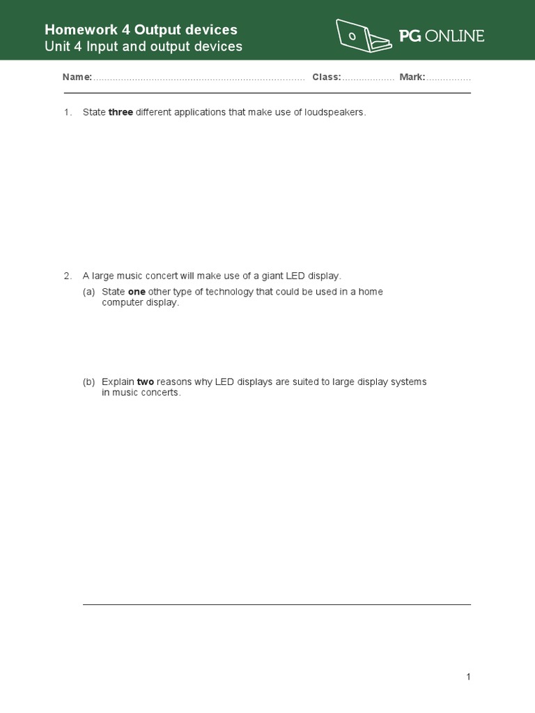 Homework on Output Devices in Technology | PDF | Computers