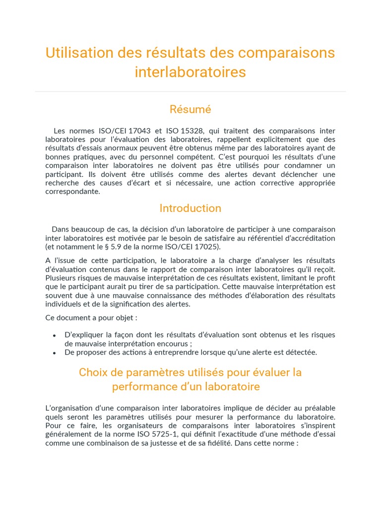 Interprétation des Comparaisons Interlaboratoires | PDF | Risque | Test ...