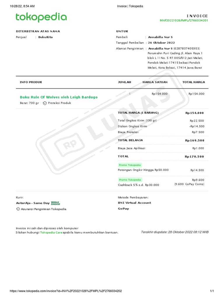 Invoice Tokopedia PDF