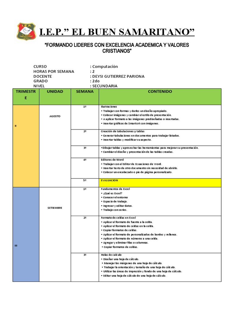 2do de Secundaria | PDF | Hoja de cálculo | Microsoft Excel