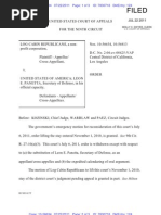 LCR V USA - ORDER Stay Reinstated in Part