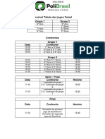 Tabela de jogos de Futsal e Queimada