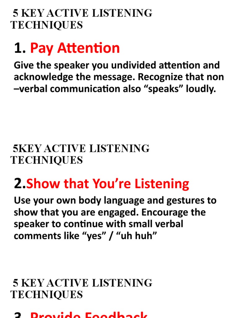 5 Essential Active Listening Techniques | PDF | Nonverbal Communication ...