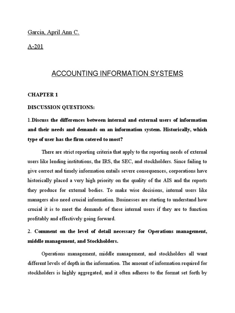 Internal vs External Users of AIS | PDF | Audit | Internal Control