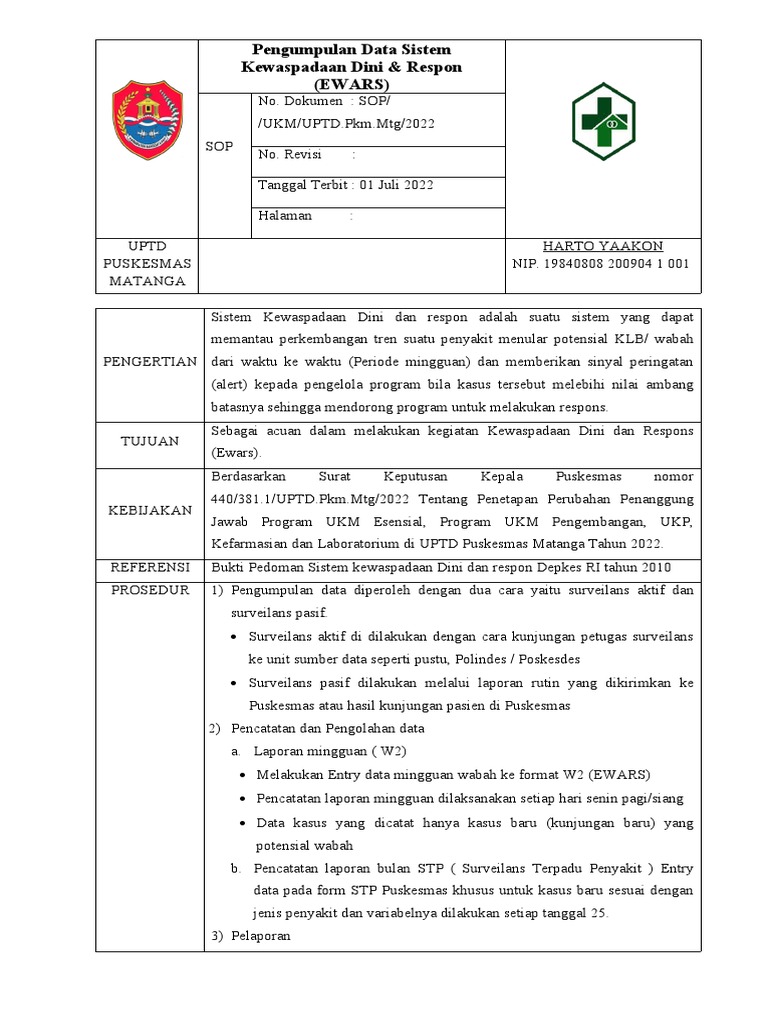 SOP Ewars (Early Warning Alert and Response System) PDF