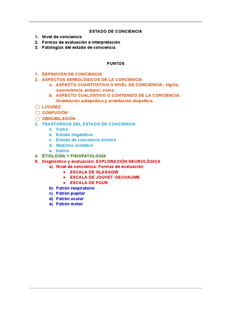Seminario 11 - Estado de Conciencia | PDF | Conciencia | Coma
